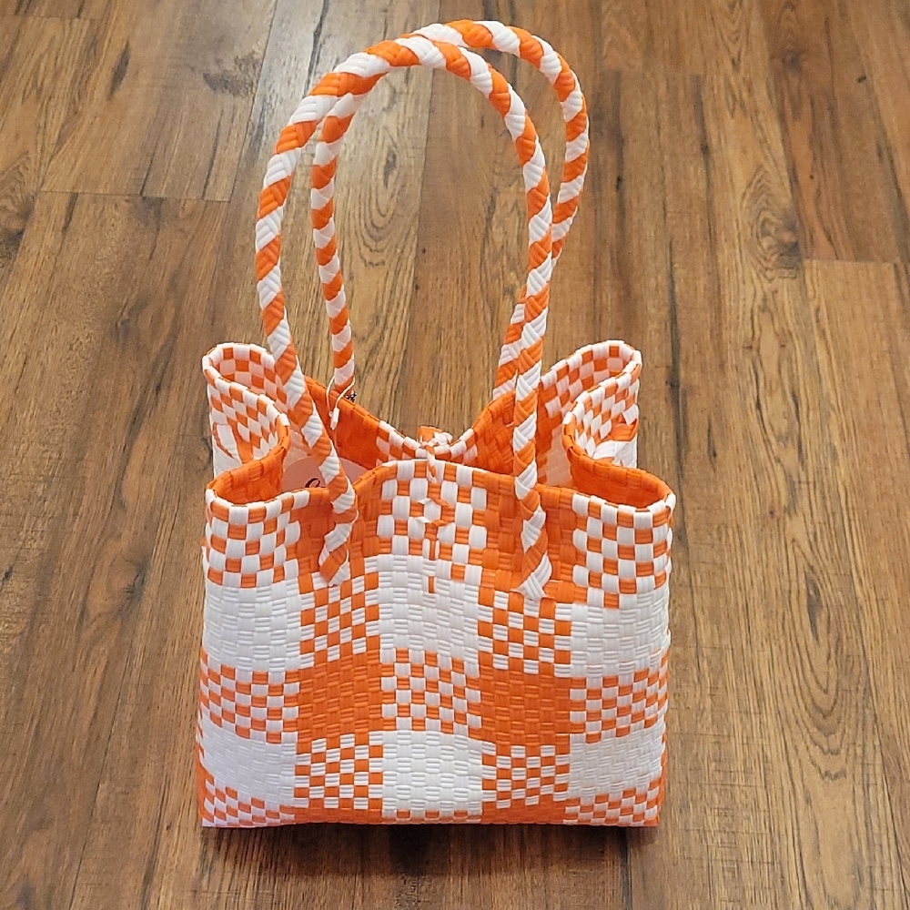 Orange and White Checkered Tote Bag - Picture 4 of 10